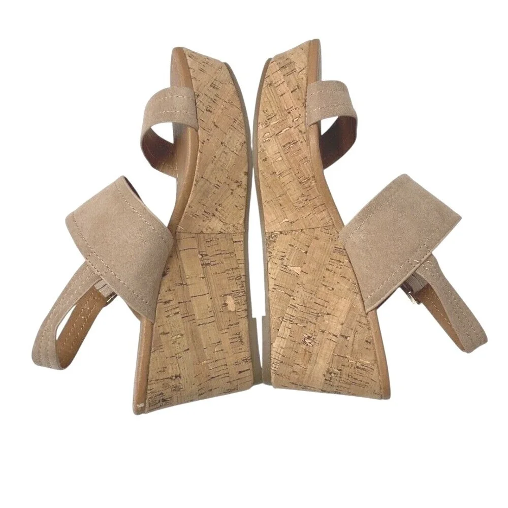 Arula Women's Suede Ankle Strap Platform Cork Wedge‎ Sandals Neutral Size 8